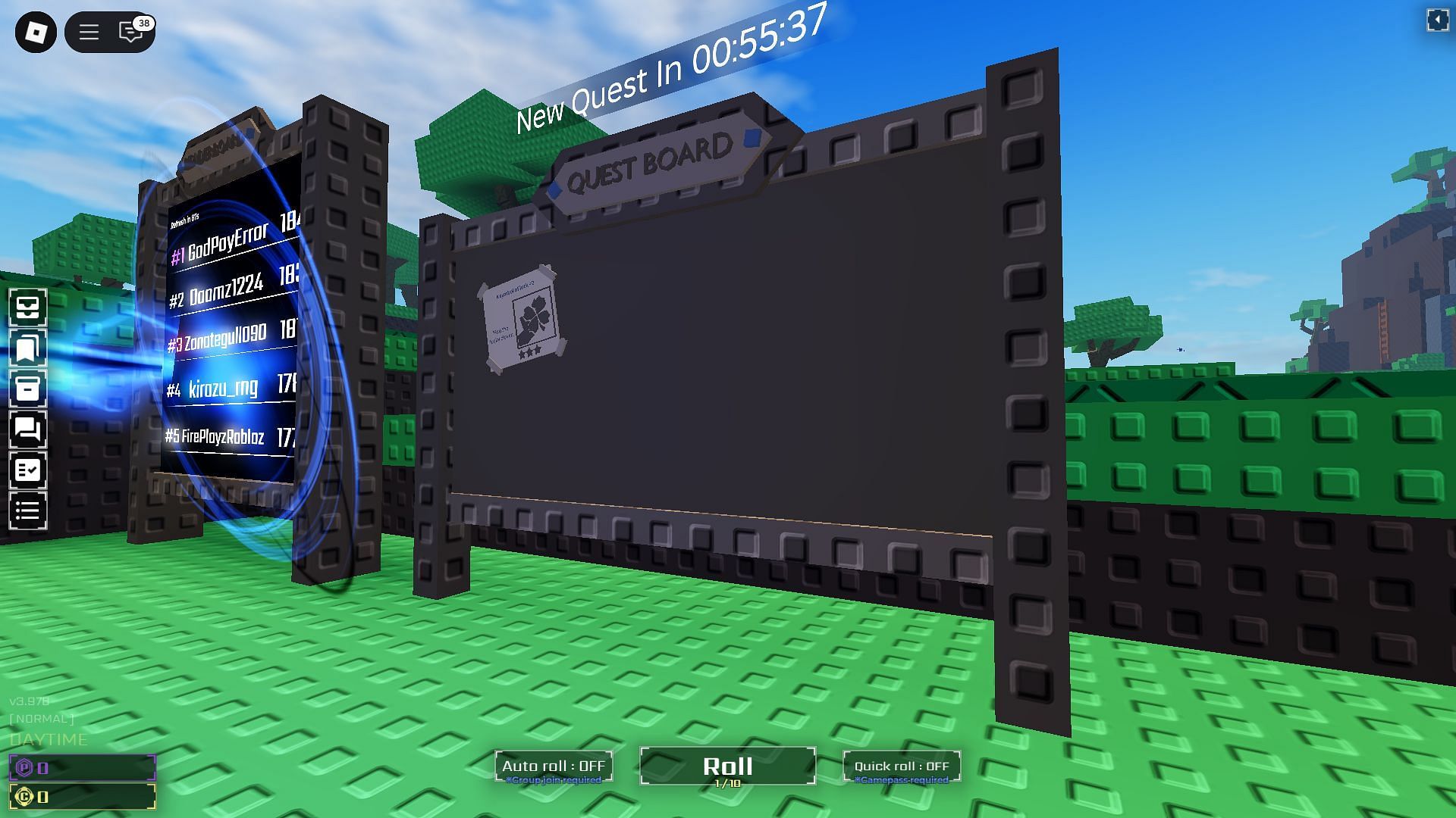 Find the Quest Board next to the leaderboard (Image via Roblox)